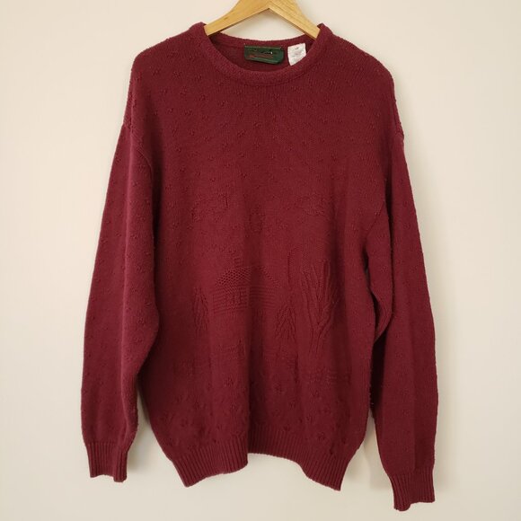 Vintage Northern Reflections By Parkhurst Maroon Farmhouse Knit Sweater Size L - Picture 3 of 15